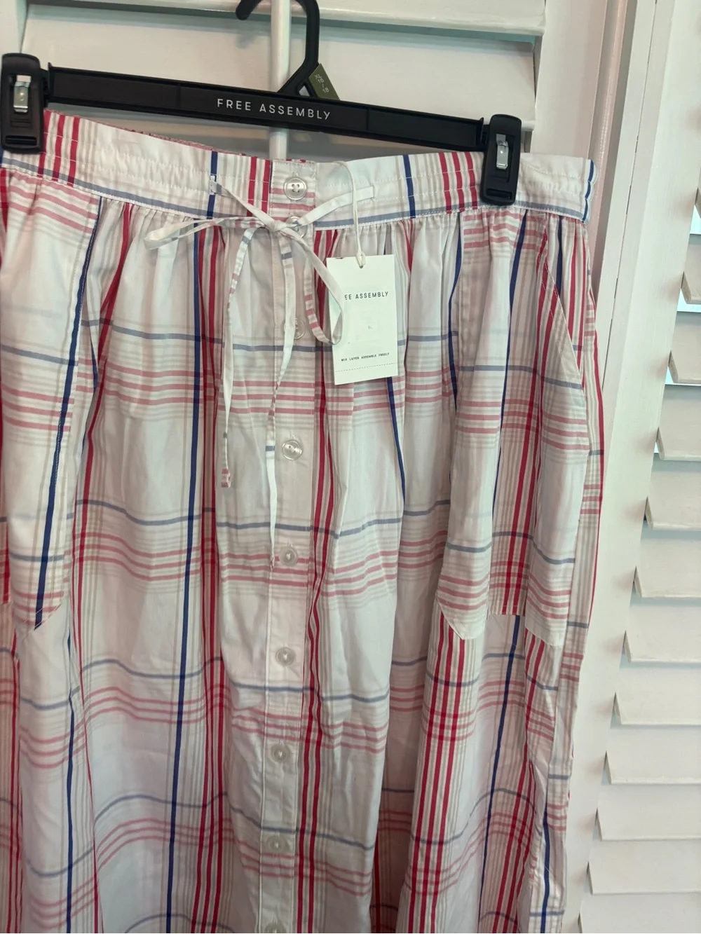 Free assembly White Plaid Button Front Maxi Skirt Size XL